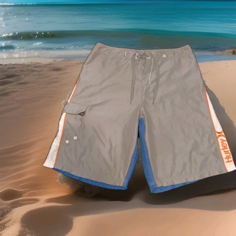 hurley mens swim trunks Blue And Grey A1‎